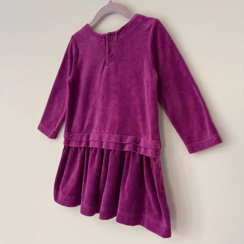 Hanna Andersson Magenta Fuchsia LS Velour Dress with Ruffle Hem, Size 3